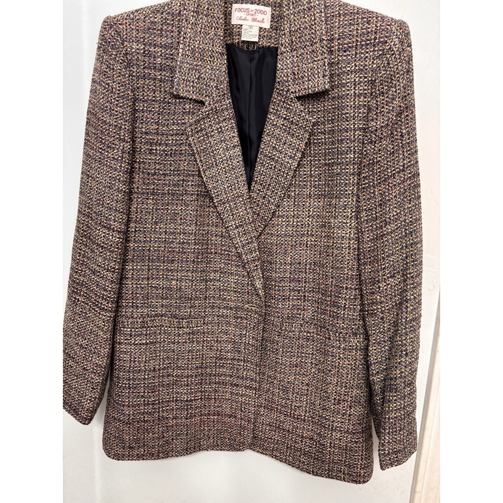 VTG Focus 2000 Sport Size 8 Women's Lined Blazer Blue Gray 40x28 Charles Glueck